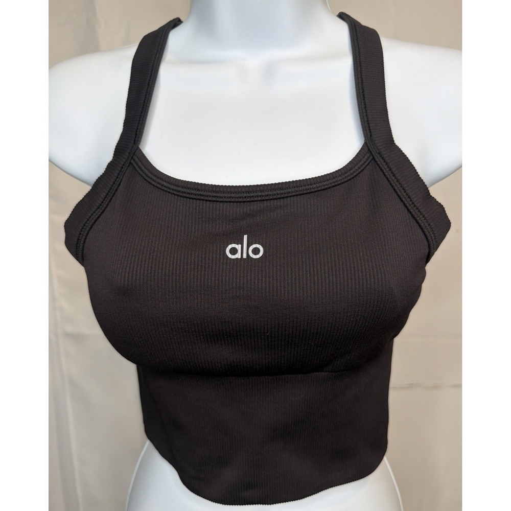 Alo Yoga Seamless Ribbed Favorite Bra Tank Black Womens Small